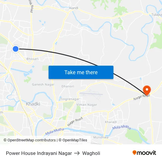 Power House Indrayani Nagar to Wagholi map