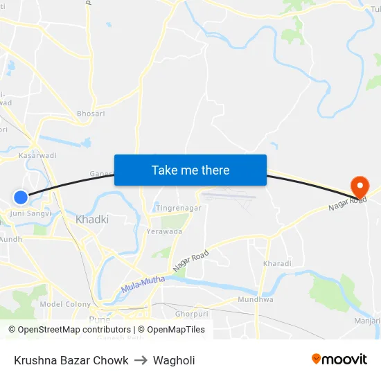 Krushna Bazar Chowk to Wagholi map