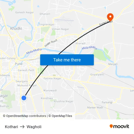 Kothari to Wagholi map