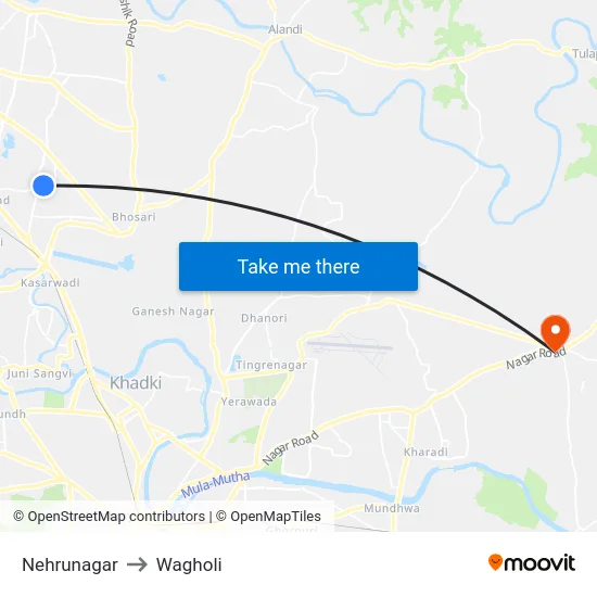 Nehrunagar to Wagholi map