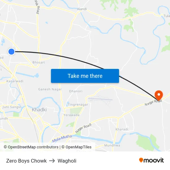 Zero Boys Chowk to Wagholi map