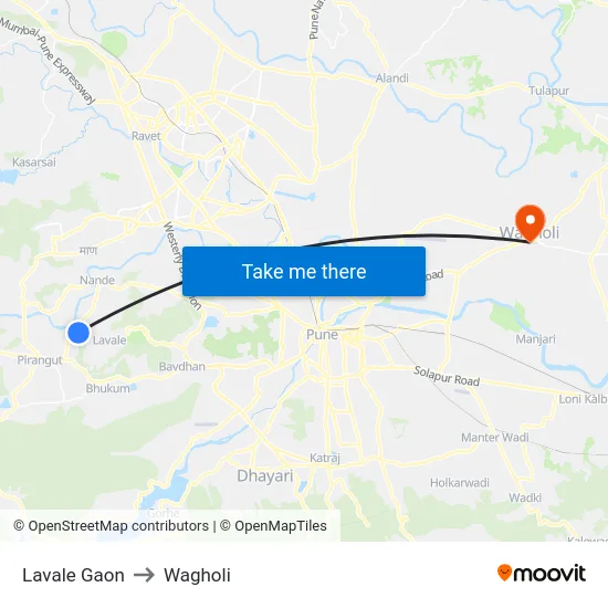 Lavale Gaon to Wagholi map