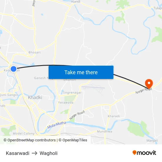 Kasarwadi to Wagholi map