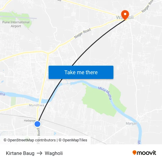 Kirtane Baug to Wagholi map