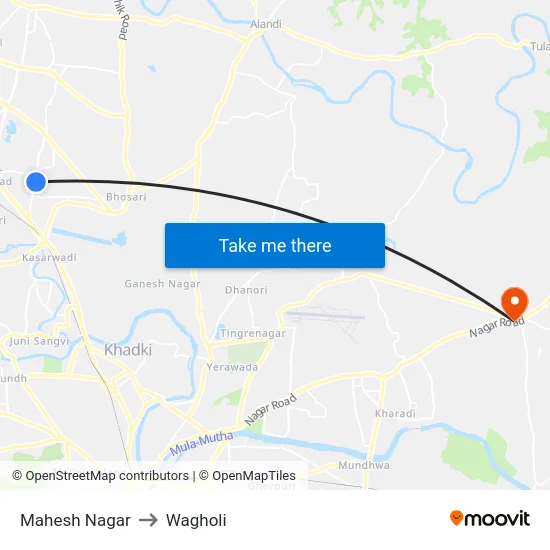 Mahesh Nagar to Wagholi map