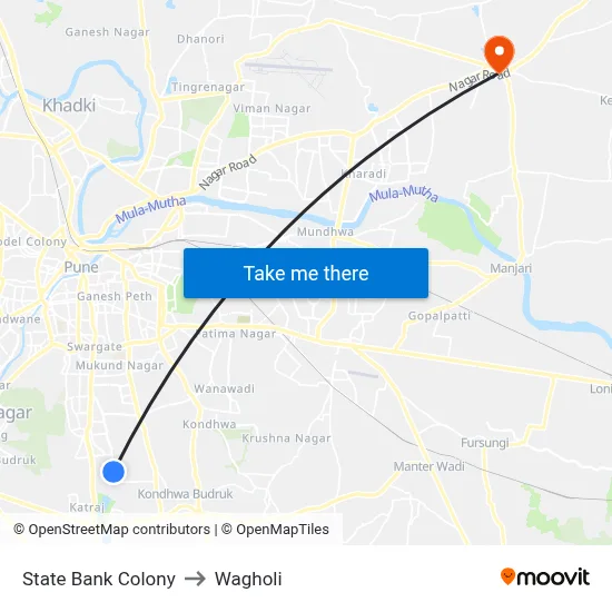 State Bank Colony to Wagholi map