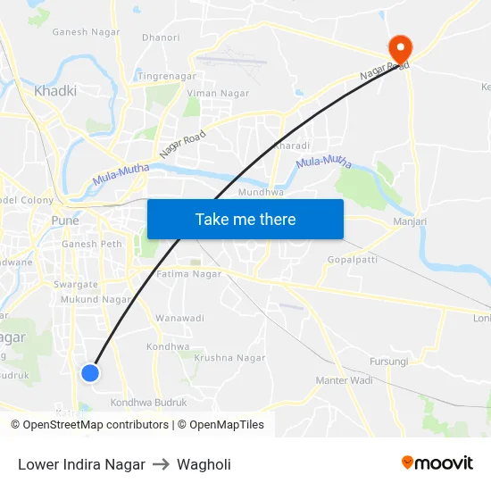 Lower Indira Nagar to Wagholi map