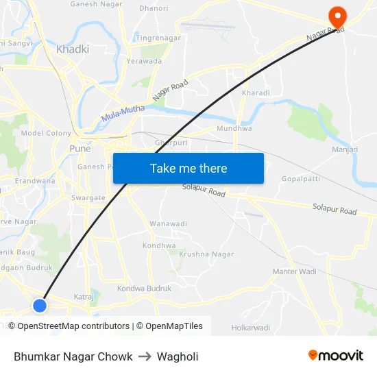 Bhumkar Nagar Chowk to Wagholi map