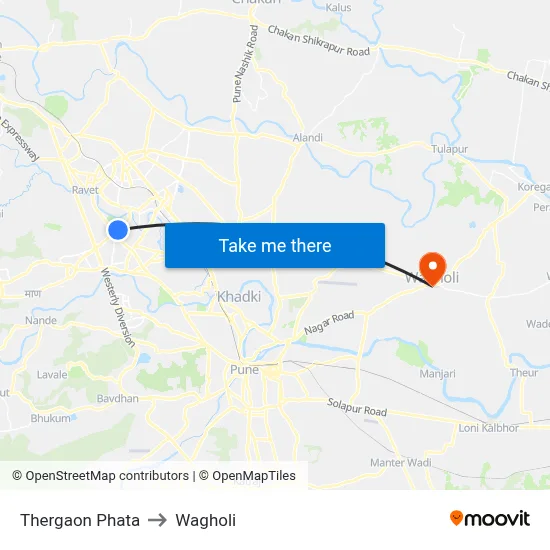 Thergaon Phata to Wagholi map