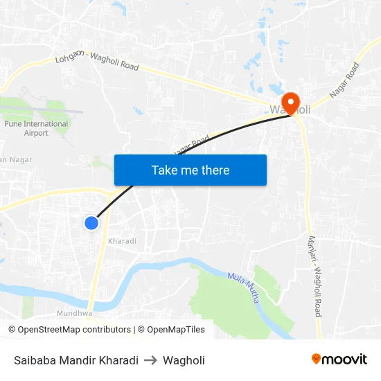 Saibaba Mandir Kharadi to Wagholi map