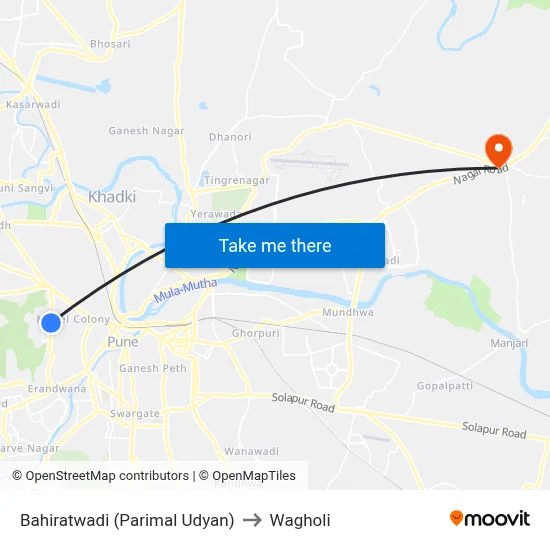 Bahiratwadi (Parimal Udyan) to Wagholi map