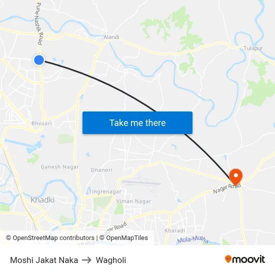 Moshi Jakat Naka to Wagholi map