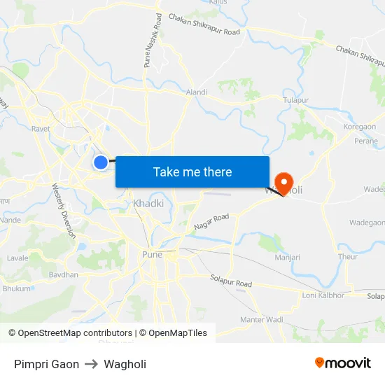 Pimpri Gaon to Wagholi map