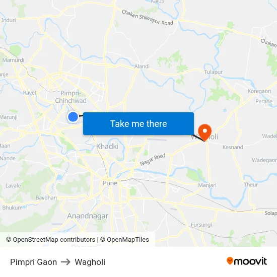 Pimpri Gaon to Wagholi map