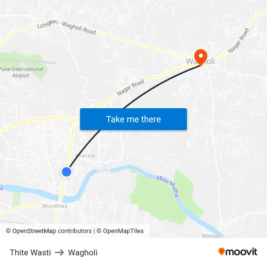 Thite Wasti to Wagholi map