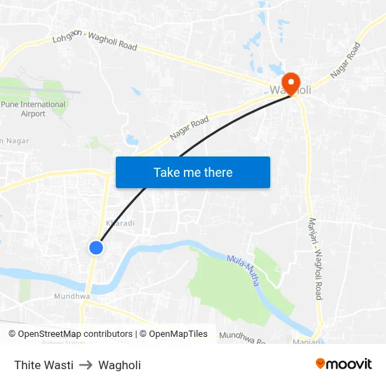 Thite Wasti to Wagholi map