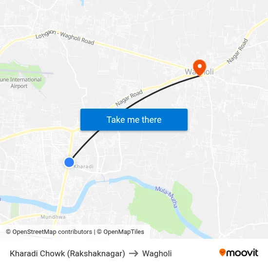 Kharadi Chowk (Rakshaknagar) to Wagholi map