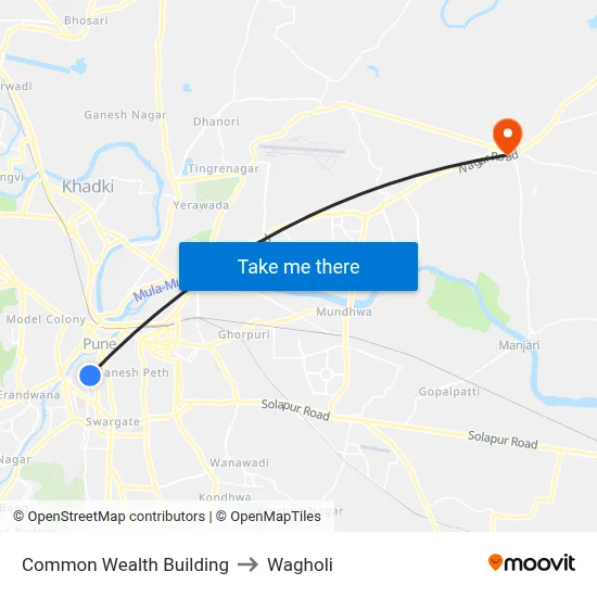 Common Wealth Building to Wagholi map