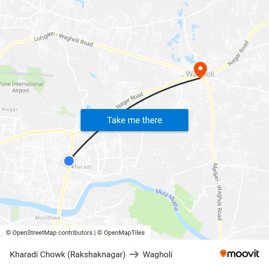 Kharadi Chowk (Rakshaknagar) to Wagholi map