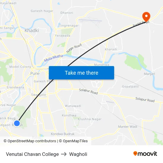Venutai Chavan College to Wagholi map