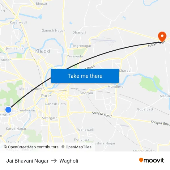 Jai Bhavani Nagar to Wagholi map