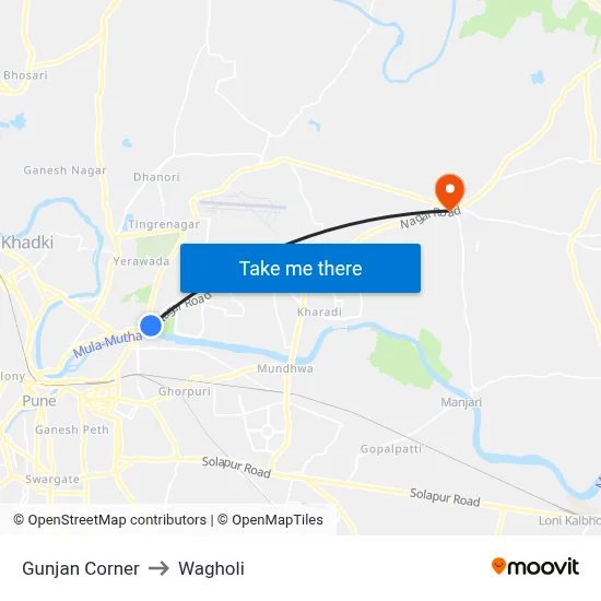 Gunjan Corner to Wagholi map