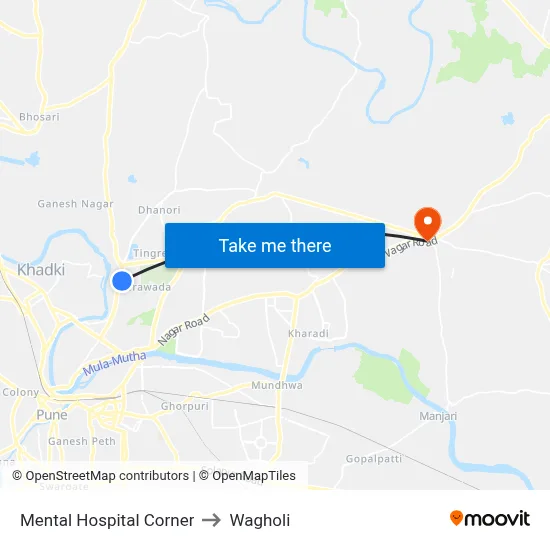 Mental Hospital Corner to Wagholi map