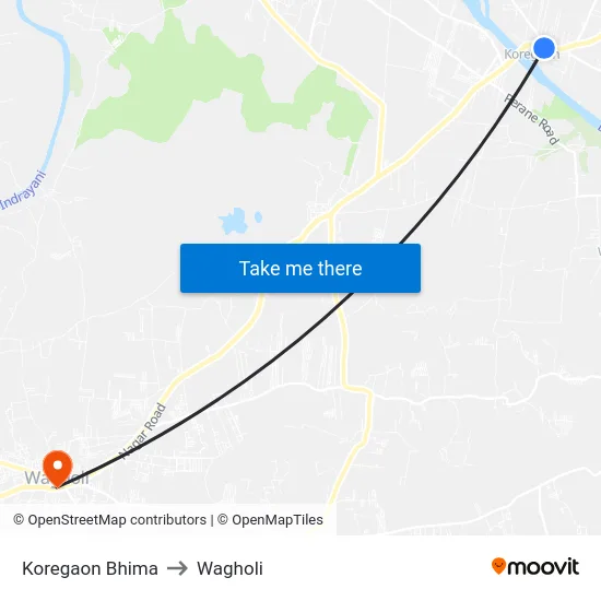 Koregaon Bhima to Wagholi map