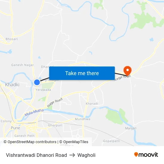 Vishrantwadi Dhanori Road to Wagholi map