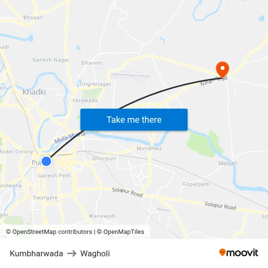 Kumbharwada to Wagholi map