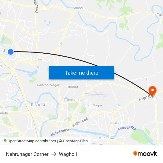 Nehrunagar Corner to Wagholi map