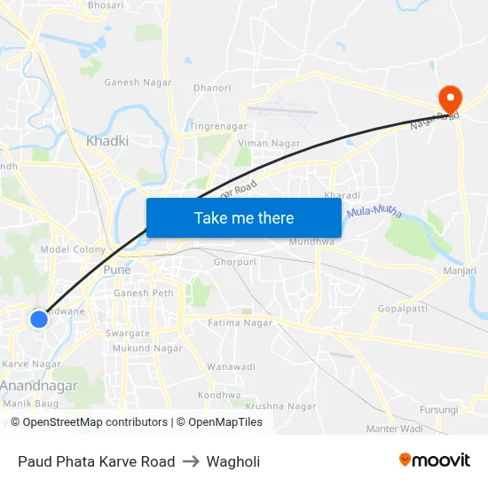 Paud Phata Karve Road to Wagholi map