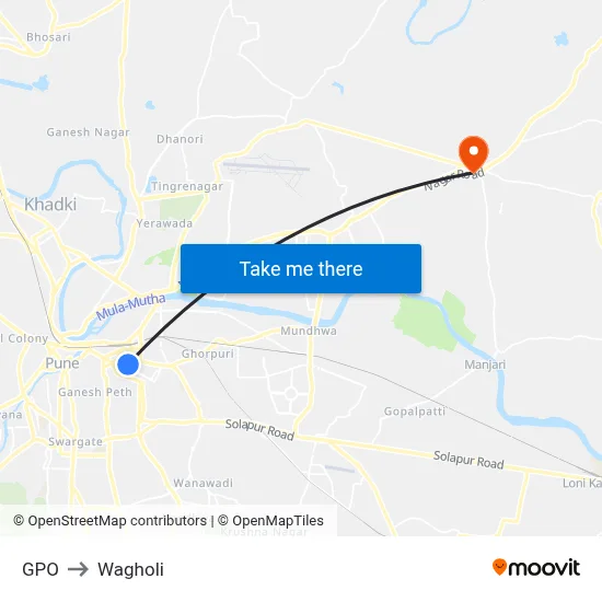GPO to Wagholi map