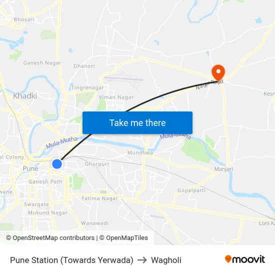 Pune Station (Towards Yerwada) to Wagholi map