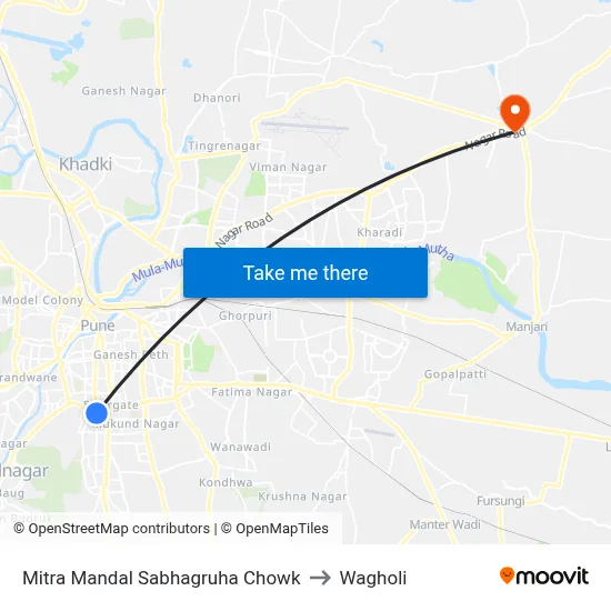 Mitra Mandal Sabhagruha Chowk to Wagholi map