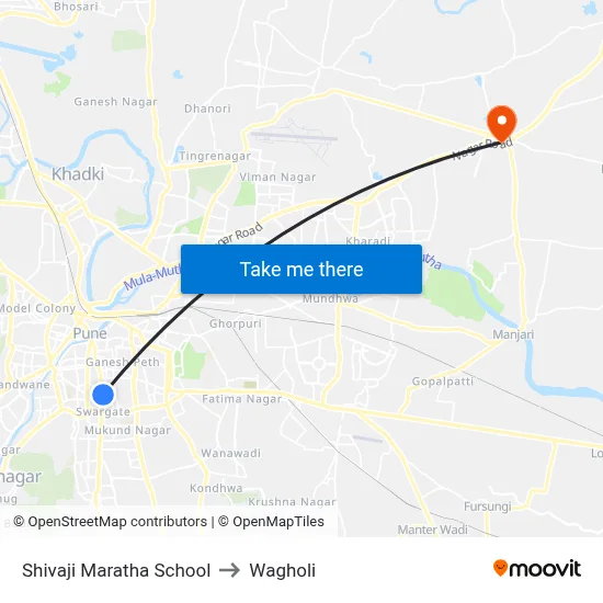 Shivaji Maratha School to Wagholi map