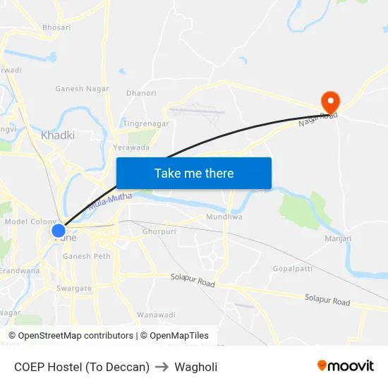 COEP Hostel (To Deccan) to Wagholi map