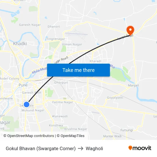 Gokul Bhavan (Swargate Corner) to Wagholi map