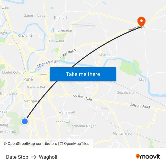 Date Stop to Wagholi map