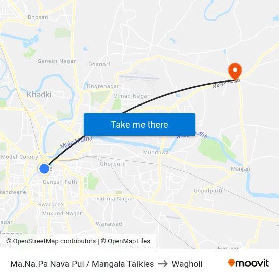 Ma.Na.Pa Nava Pul / Mangala Talkies to Wagholi map