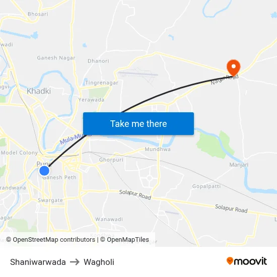 Shaniwarwada to Wagholi map