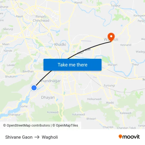 Shivane Gaon to Wagholi map
