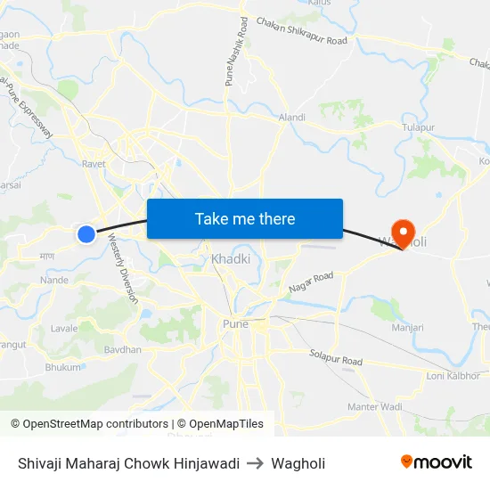 Shivaji Maharaj Chowk Hinjawadi to Wagholi map