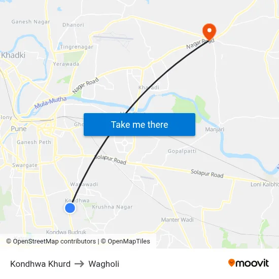 Kondhwa Khurd to Wagholi map