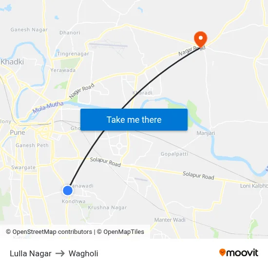 Lulla Nagar to Wagholi map