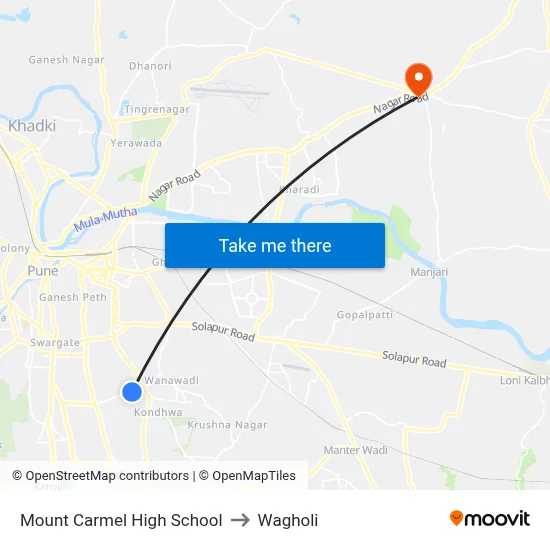 Mount Carmel High School to Wagholi map
