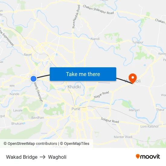 Wakad Bridge to Wagholi map