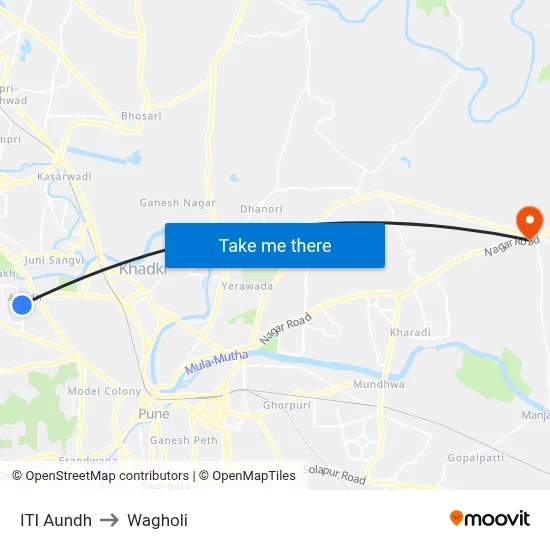 ITI Aundh to Wagholi map