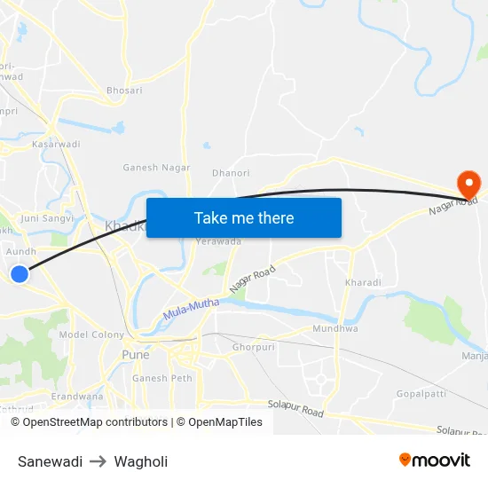 Sanewadi to Wagholi map