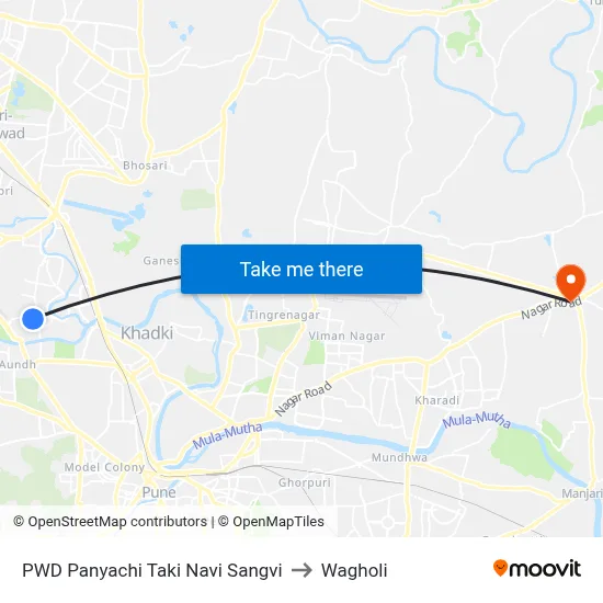 PWD Panyachi Taki Navi Sangvi to Wagholi map